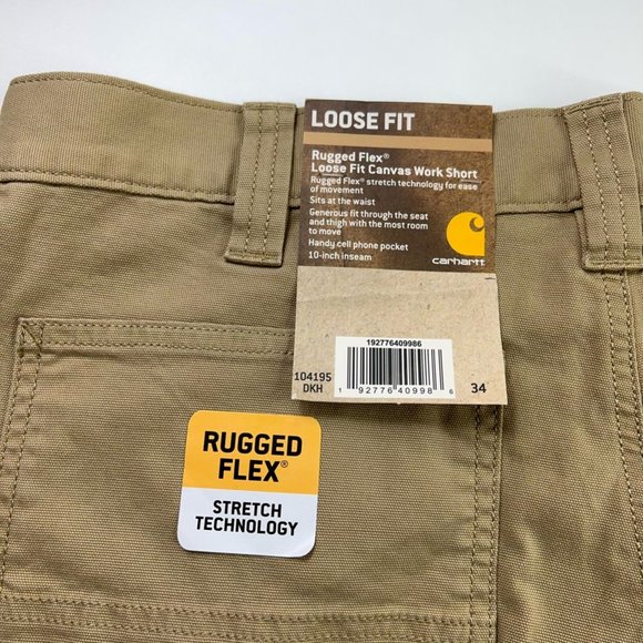 Carhartt Mens Rugged Flex Canvas Work Shorts Brown Loose Fit Stretch 34 New - Picture 12 of 12